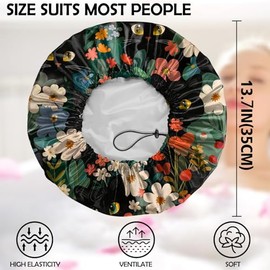 Zewurtuw Zewurtuw 2 PCS Shower Cap Adjustable Reusable Double Waterproof Layer Elastic Hair Bath Cap Cute Aesthetic for Women Girls-Cats