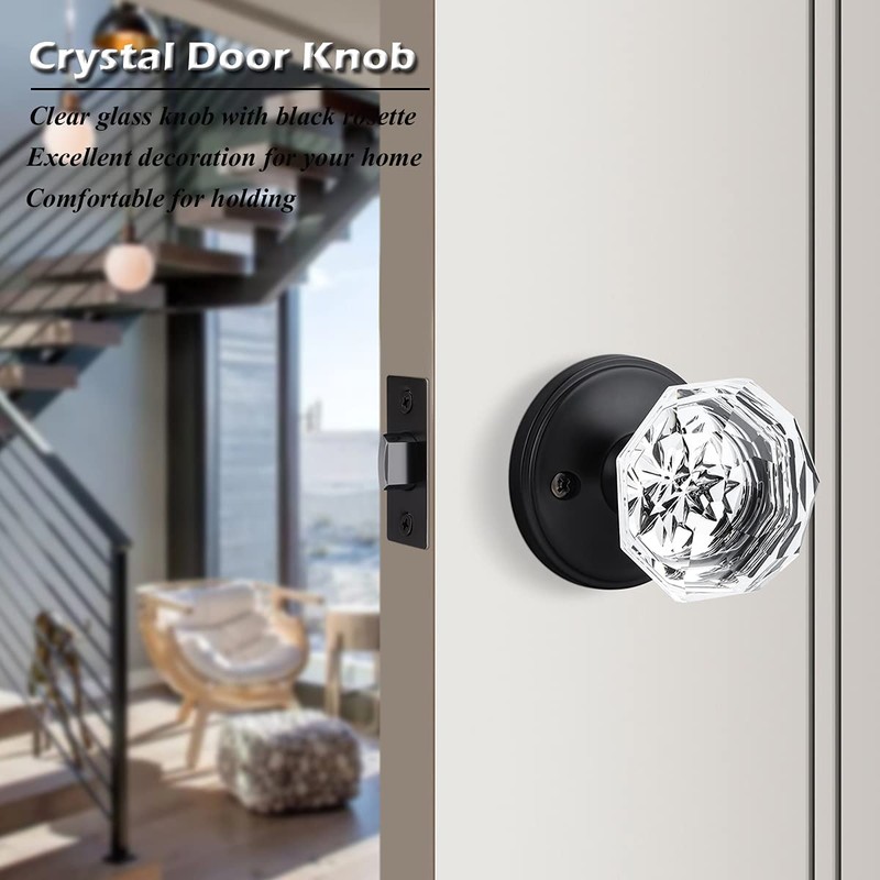 Gobrico 2 Pack Crystal Door Knobs Diamond Glass Hall/Closet Passage