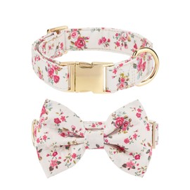 The Wagging Tail Adjustable Pet Bow Tie and Dog Collar for Small Medium Large Dogs, Puppy Collar with Bowtie, Cute Bow and Dog Collars - Comfortable, Soft, and Durable (Small, Rose Print)