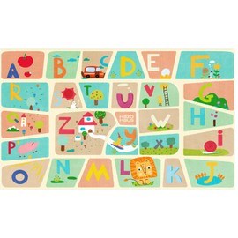 Hazo Haus 3x5 Kids ABC Rug for Playroom - Alphabet Rug for Preschool Kindergarten Babies, Toddlers, Soft Educational Play Mat for Nursery, Crawling, Bedroom – Cute Pastel Beige and Blue Letters