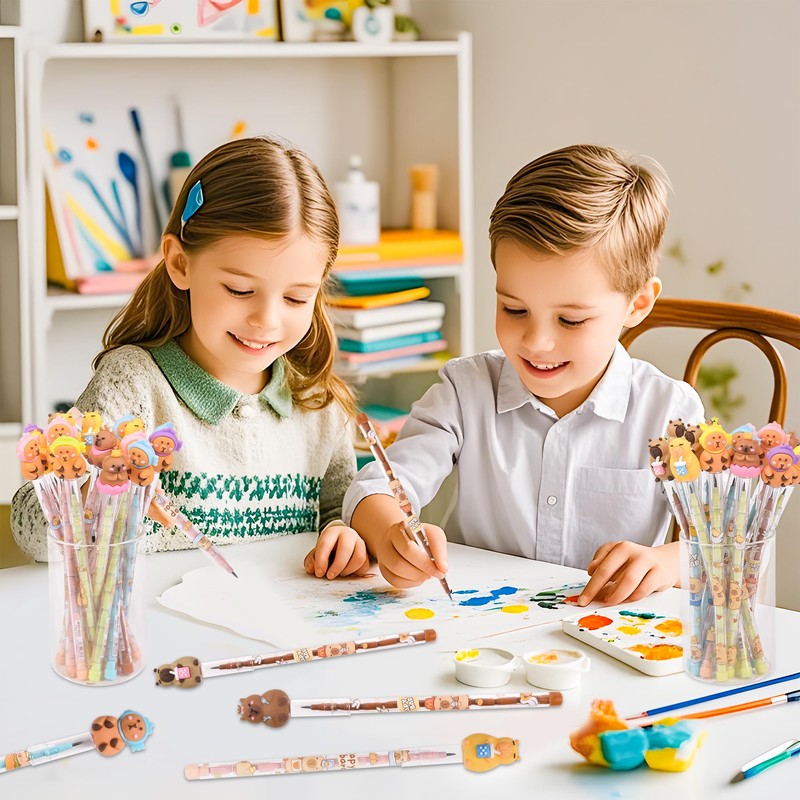 48 Pieces Cute Stackable Pencils stacking Cartoon Theme Pencil Translucent