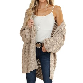 Maroway Womens Long Sleeve Cardigan Oversized Open Front Sweaters Casual Knitwear Khaki