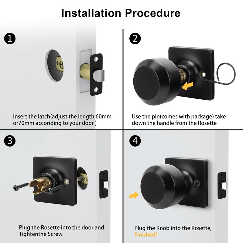 goldenwarm 6 Pack Matte Black Closet Door Knobs, Interior Passage