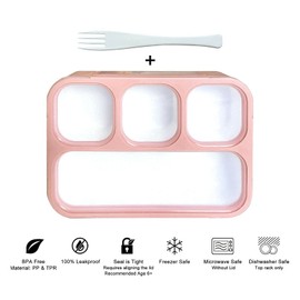 IHANA Bento Lunch Box Food Snack Container with 4 Leakproof Compartments, Locking Lid (Pink)
