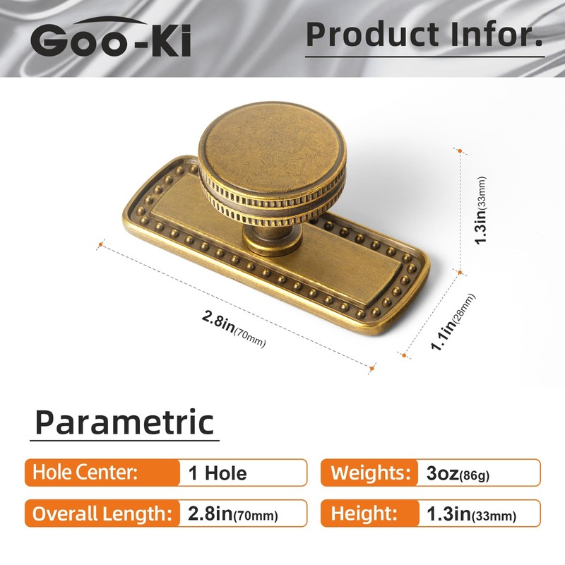 Goo-Ki Cabinet Knobs with Base Plate/Backplate Zinc Alloy Hardware for