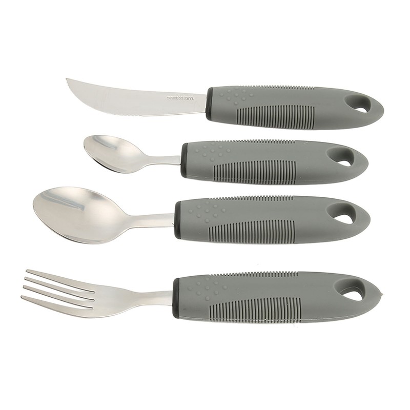 4pcs Adaptive Utensils Knife Fork Spoons Weighted Wide Handles Grey