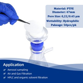 Labfil PTFE Membrane Filter Disc Membrane Filter Hydrophilic Diameter 47mm Pore Size 0.22µm Pack of 50