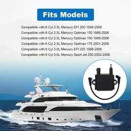JDMON Ignition Coil Compatible with 6 Cyl Mercury EFI 200 225, Optimax 135 150 175, Sport Jet 250 2.5L 3.0L 1998-2006 Replacement for 18-5187 339-850227 339-856991 339-856991A1