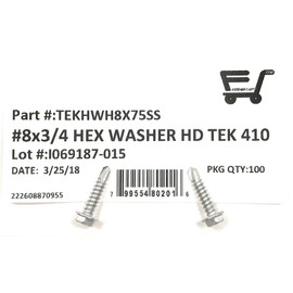 #8x3/4 Stainless Steel Hex Washer Head Self Drilling Tapping TEK Screw (410 Stainless Steel) 100 Pieces 8X3/4"