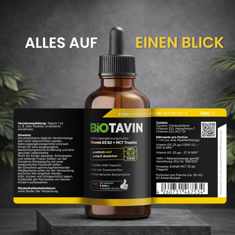 BiOTAVIN Vitamin D3K2 Drops with MCT Oil 50 ml (3