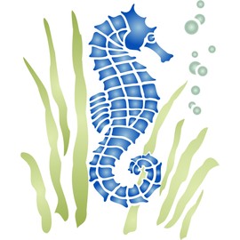 Seahorse Stencil - 19 x 21.5cm (L) - Reusable Sea Ocean Nautical Seashore Reef Wall Stencil Template