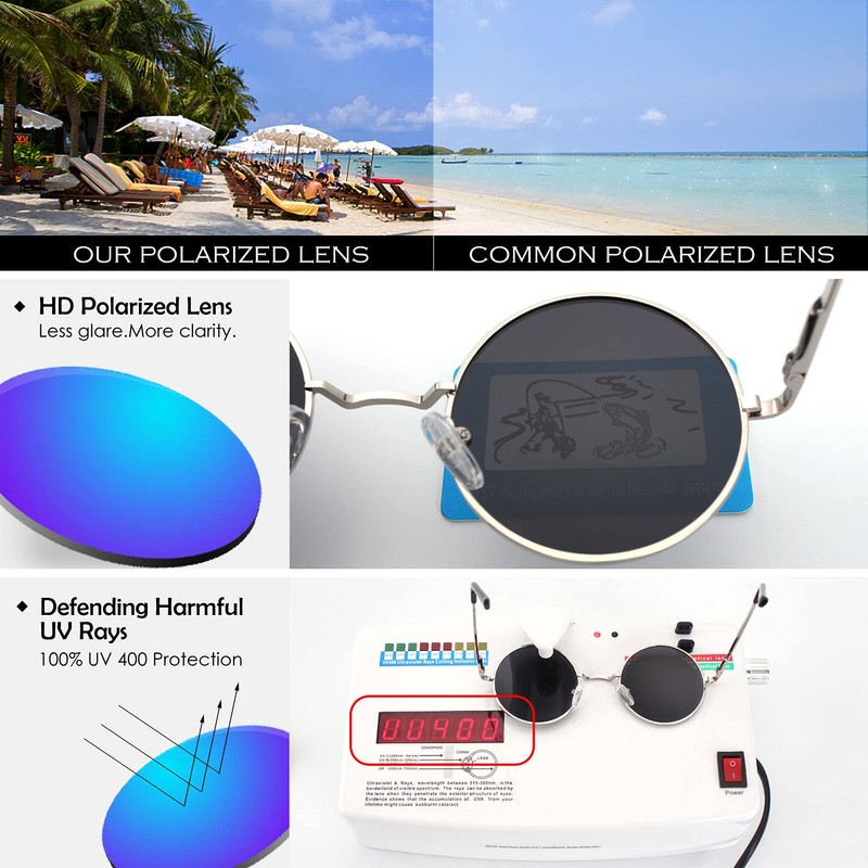 GQUEEN Retro Round Polarised Sunglasses Men Women UV400 Protection MEZ1,