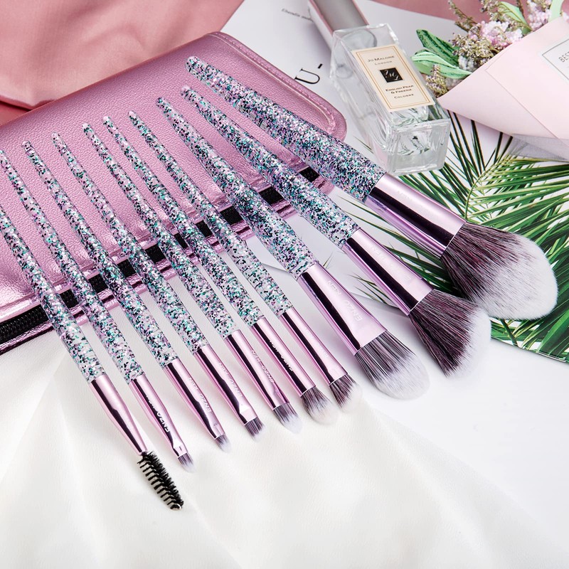 Enzo Ken Makeup Brushes with Cosmetic Bag, 10 Pieces Synthetic