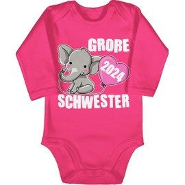 Shirtracer - Baby Bodysuit Long Sleeve Girl Boy - Siblings Brother and - Big Sister 2024 with Elephant - White, 1 Fuchsia