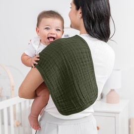 Comfy Cubs Muslin Cloths for Baby, Baby Essentials, Burp Cloths, Muslin Squares, 100% Cotton, Hand Washcloths 6 Layers Extra Absorbent and Soft (Kelp, Pack of 6-50 X 25 CM)