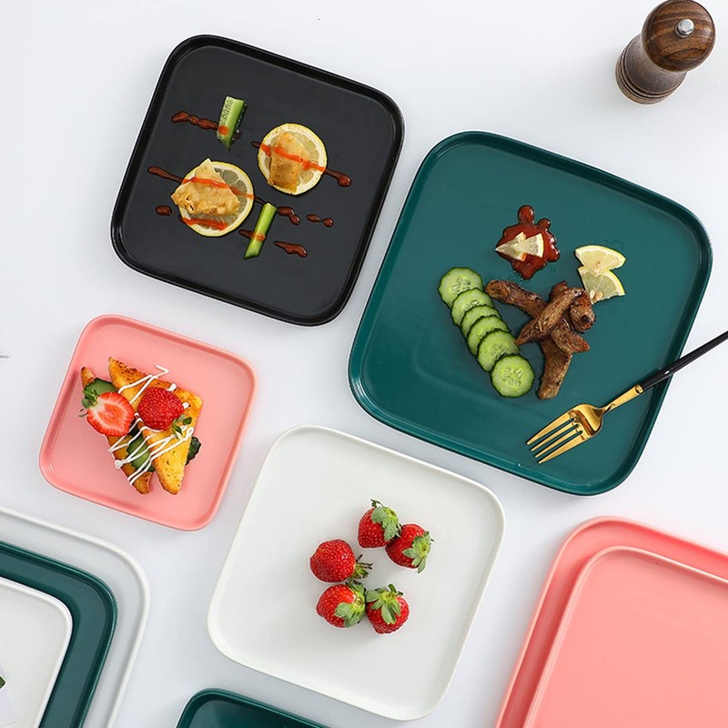 AIYoo Porcelain Dinner Plates Black 6 Inch Square Ceramic Dinner