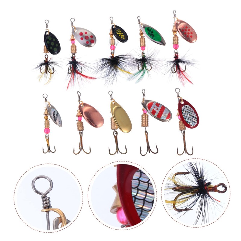 Generic Trout Spinner Lures Kit 10 Simulation Baits Spinnerbait Fishing