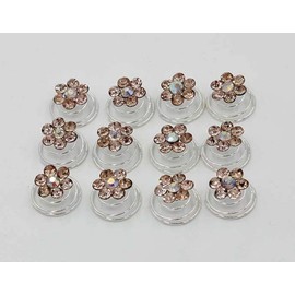 24PCS Rhinestone Flower Spiral Hair Pin Crystal Hair Twisters Coils Hair Clips Metal Spiral Twist Hairpins Hair Pins Wedding Bridal Hair Accessories (Champagne)
