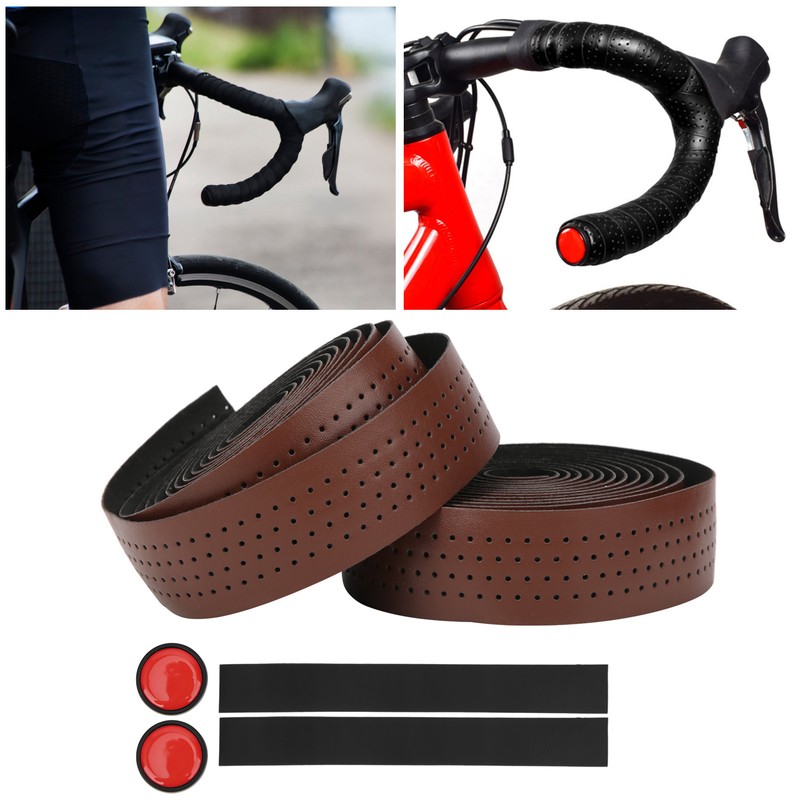 2Pcs Cycling PU Leather EVA Handlebar Belt Road Bike AntiSlip