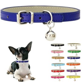 Dark Blue XXS Dog Collar with Bell, Soft Pu Leather Cat Collars Adjustable Buckle for XS Extra Small Medium Tiny Female Male Boys Girls Pets Puppy Kitten Teacup Yorkie XX-Small
