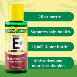 Spring Valley Vitamin E Oil with Keratin for Skin Health, 12000 IU, 2 fl oz