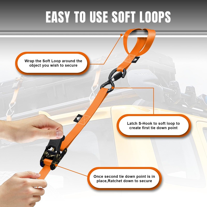 Jack Boss 2200 LB Break Strength Ratchet Straps Heavy Duty