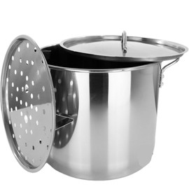 Stock Pot Stainless Steel 40QT Lid Steamer Pot Brew Vaporera Kettle Tamales New 10Ga