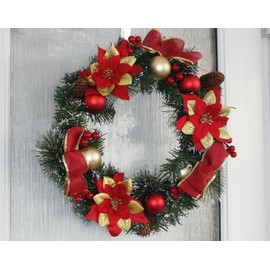 tinsel time 40cm Traditional Christmas Pine Wreath with Baubles, Assorted Designs, Traditional Decoration (Red and Gold Decorations)