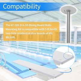 67-209-911-SS Pool Diving Board Bolts Mounting Kit - Replacement for S.R.Smith Two Hole Residential Diving Boards (6ft/8ft/10ft) with Stainless Steel Bolts/Washers/Nuts