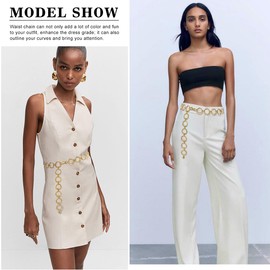 Glamorstar O-Ring Chain Belt Waist Chain Belts for Women Dresses Gold Fit Waist 35"-41" 120cm/47.2in