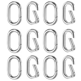 Pack of 12 Oval Spring Carabiner Hooks, Stainless Steel, Oval Ring Buckle, Metal Carabiner Clip for Bags, Purses, Travel, Hiking