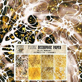 Flonz Decoupage Paper Pack (24 Sheets 6"x6") - Multi-colored, Premium Glossy, Square Sheets for Crafts & Scrapbook