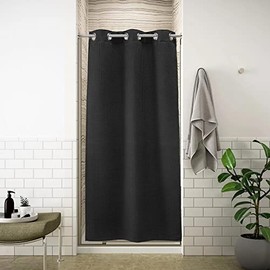 River Dream Stall Waffle Weave Shower Curtain with Snap-in Liner,Cotton Blend Fabric Heavy Duty,No Hooks Needed Shower Curtain for Bathroom,Hotel Quality Bathroom Shower Curtain Set,Black,36x74 inches