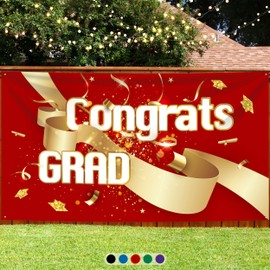 Graduation Banner 2022 - Extra Large Red Congrats Grad Banner | Graduation Backdrop Banner for Indoor/Outdoor Graduation Party Decorations 2022 (Red, Rectangular, 71 in x 40 in)