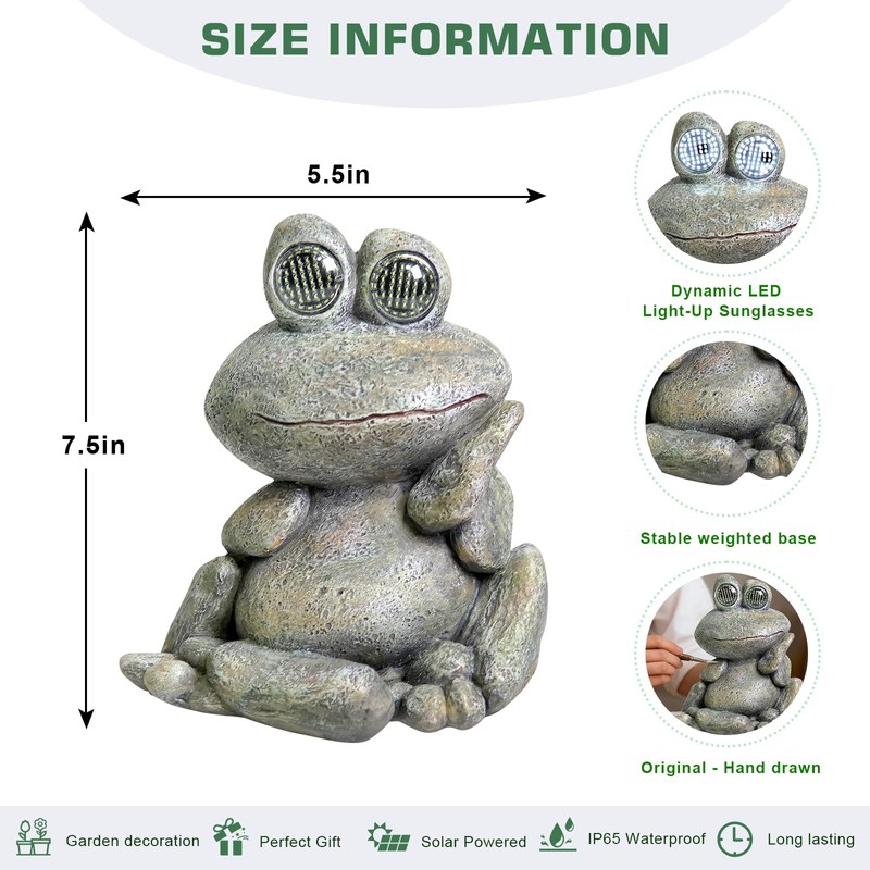 Solar Frog Statue Resin Stone Art Statue Outdoor Yard Garden
