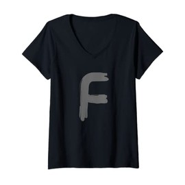 Womens Creative Bold Dark Grey Letter F - Alphabet - Marker Design V-Neck T-Shirt