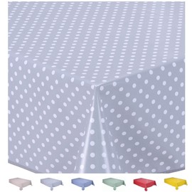 Home Direct Rectangular Oilcloth PVC Wipe Clean Tablecloth 140cm x 200cm 55x78 Small Polka Dot Light Grey