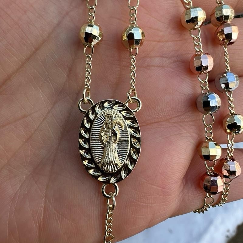 Santa Muerte Rosario Gold Plated 30”Long