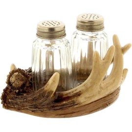 The Bridge Collection Wildlife Deer Antler Salt and Pepper Shaker Set - Lodge Style Kitchen and Dining Table Accessory - Hunting Themed Cabin Decor