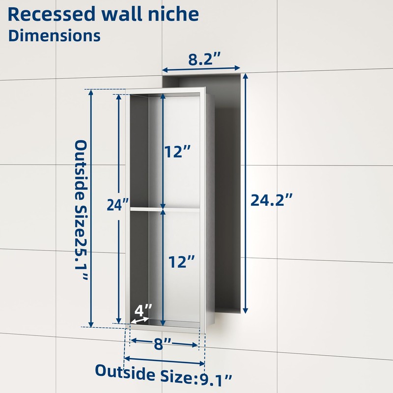 Neodrain Shower Niche Double Shelf Stainless Steel No Tile Needed