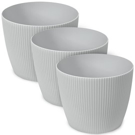 TULMERO Matte Flower Pot, Plastic Planter, Decorative Pot for Large Plants, 3 x Flower Pot Set, Flower Pot Herb Pot, (3 Pack) Grey, Diameter 22 cm