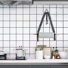 Simelecor Macrame Paper Towel Holder Wall Mount for Kitchen Bathroom-Boho Paper Towel Hanger Under Cabinet No Drill (Blue)