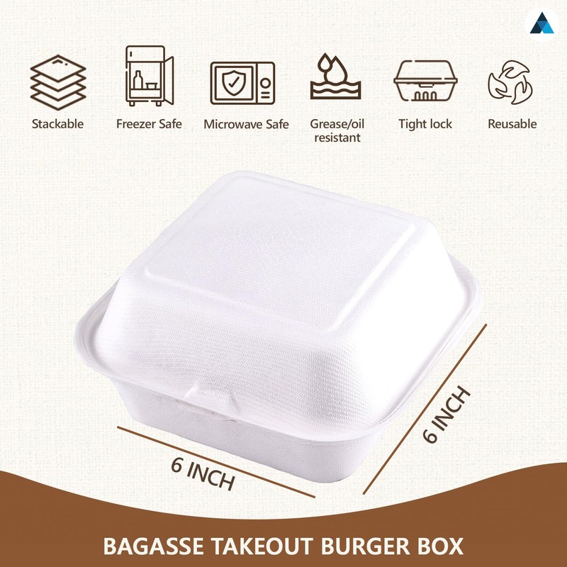 Nationwide Paper Takeaway Bagasse Sugarcane Burger Box (50)