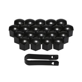 WeddHuis Pack of 20 wheel bolt caps 17 mm, wheel nut caps 20 x + 1, wheel bolt caps, wheel nut caps, universal plastic caps, hexagonal tyre nut caps with disassembly tool set, black, 17 mm