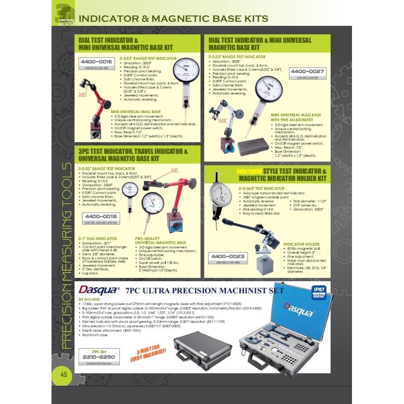 HHIP 4400-0025 1" Dial Indicator and Magnetic Back Set