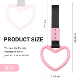 Zikefest 2PCS Heart Shaped Car Handle Straps, Rear Bumper Warning Ring Decor, Rings SUV Bus Car Handle Straps Drift Charm, Loops for Car Interior Exterior Decoration (Pink)