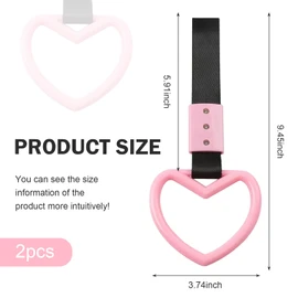 Zikefest 2PCS Heart Shaped Car Handle Straps, Rear Bumper Warning Ring Decor, Rings SUV Bus Car Handle Straps Drift Charm, Loops for Car Interior Exterior Decoration (Pink)