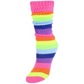 CTM Women's Super Soft Slouch Socks (1 Pair), Neon Rainbow