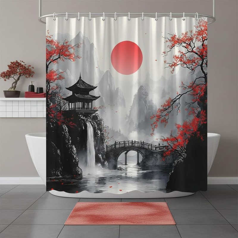 EUBTPA Japanese Ink Painting Shower Curtain Polyester 70X70 Inch