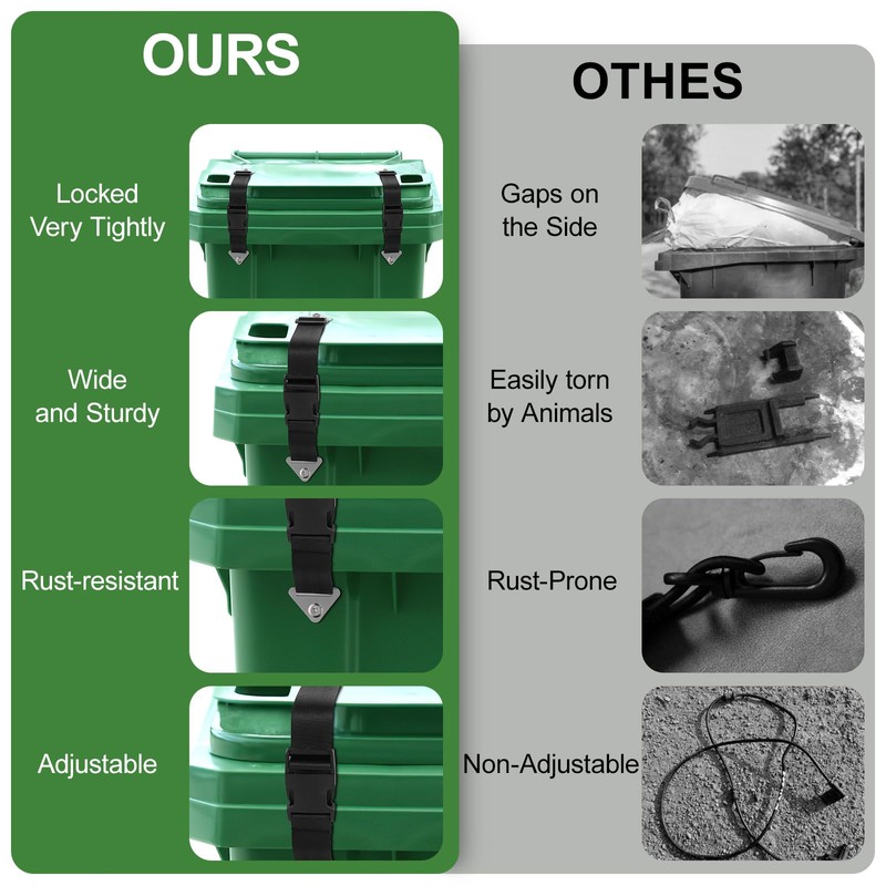 Raccoon Resistant Trash Can Lock Strap - Prevent Animal Rummaging